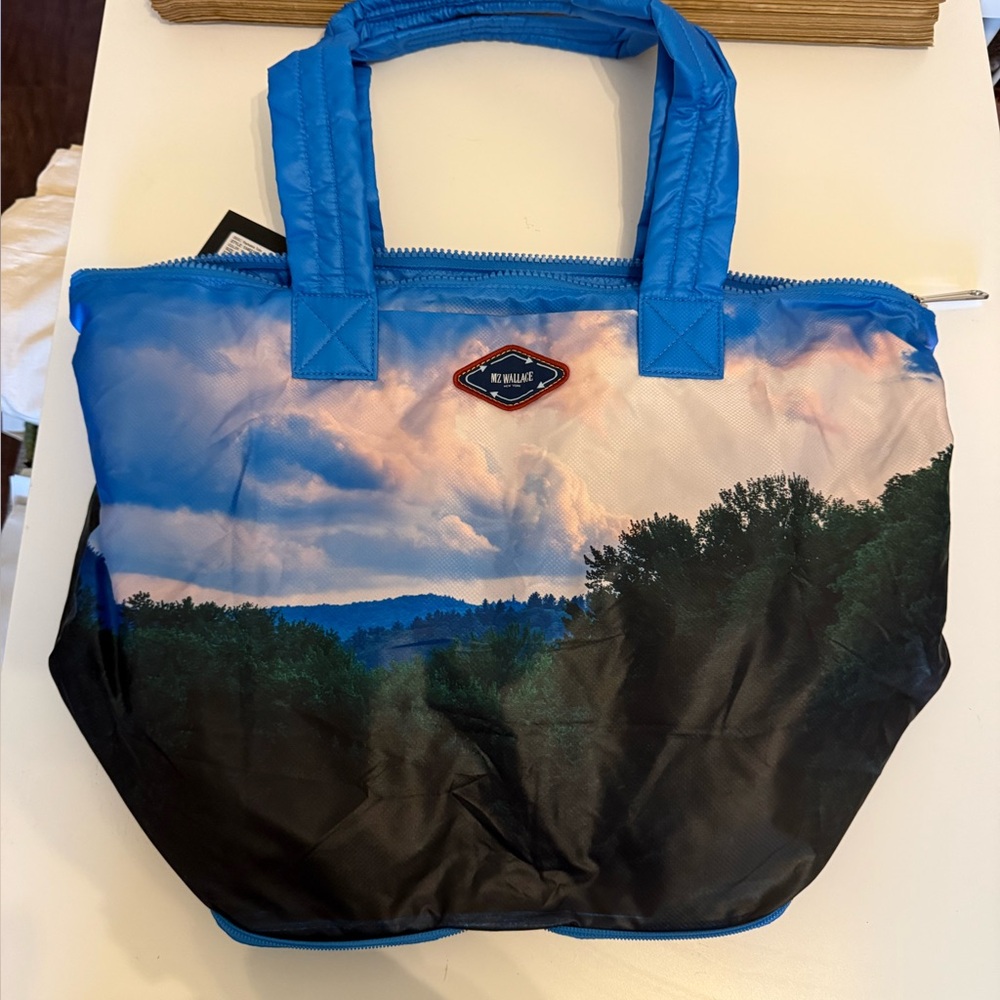 Blue Scenic Print packable Tote Bag by MZ Wallace WOODLAND
New